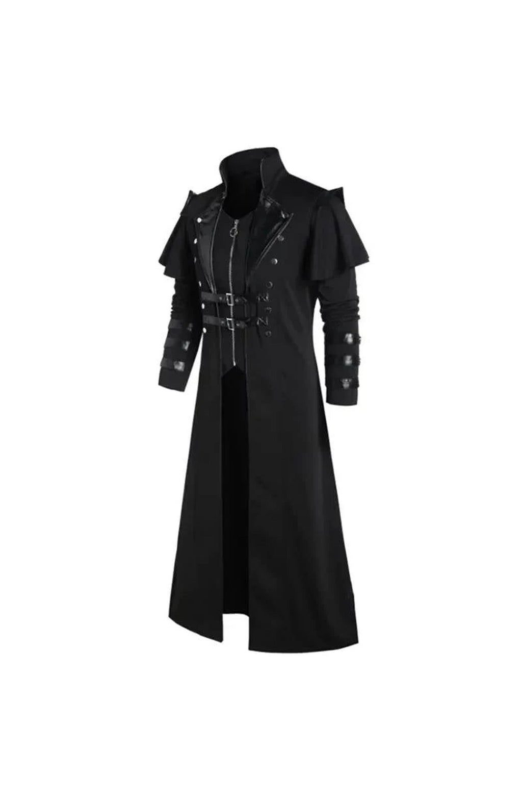 Men's Gothic Victorian Halloween Jacket | Polyester with Lining, Faux Leather Trim and 2 Inner Pockets | Black or Gray, S to 5XL