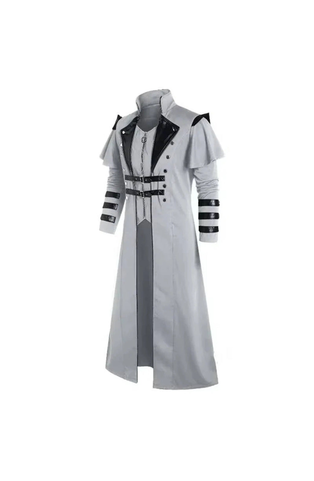 Men's Gothic Victorian Halloween Jacket | Polyester with Lining, Faux Leather Trim and 2 Inner Pockets | Black or Gray, S to 5XL