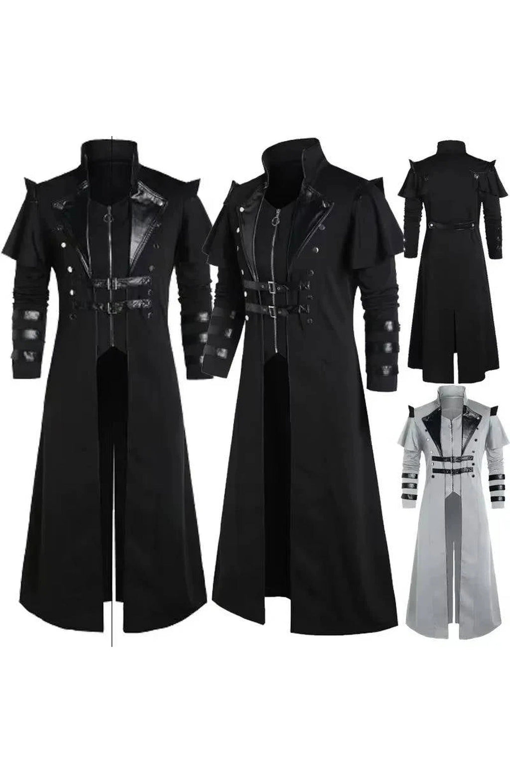 Men's Gothic Victorian Halloween Jacket | Polyester with Lining, Faux Leather Trim and 2 Inner Pockets | Black or Gray, S to 5XL