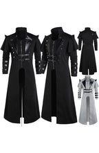 Men's Gothic Victorian Halloween Jacket | Polyester with Lining, Faux Leather Trim and 2 Inner Pockets | Black or Gray, S to 5XL