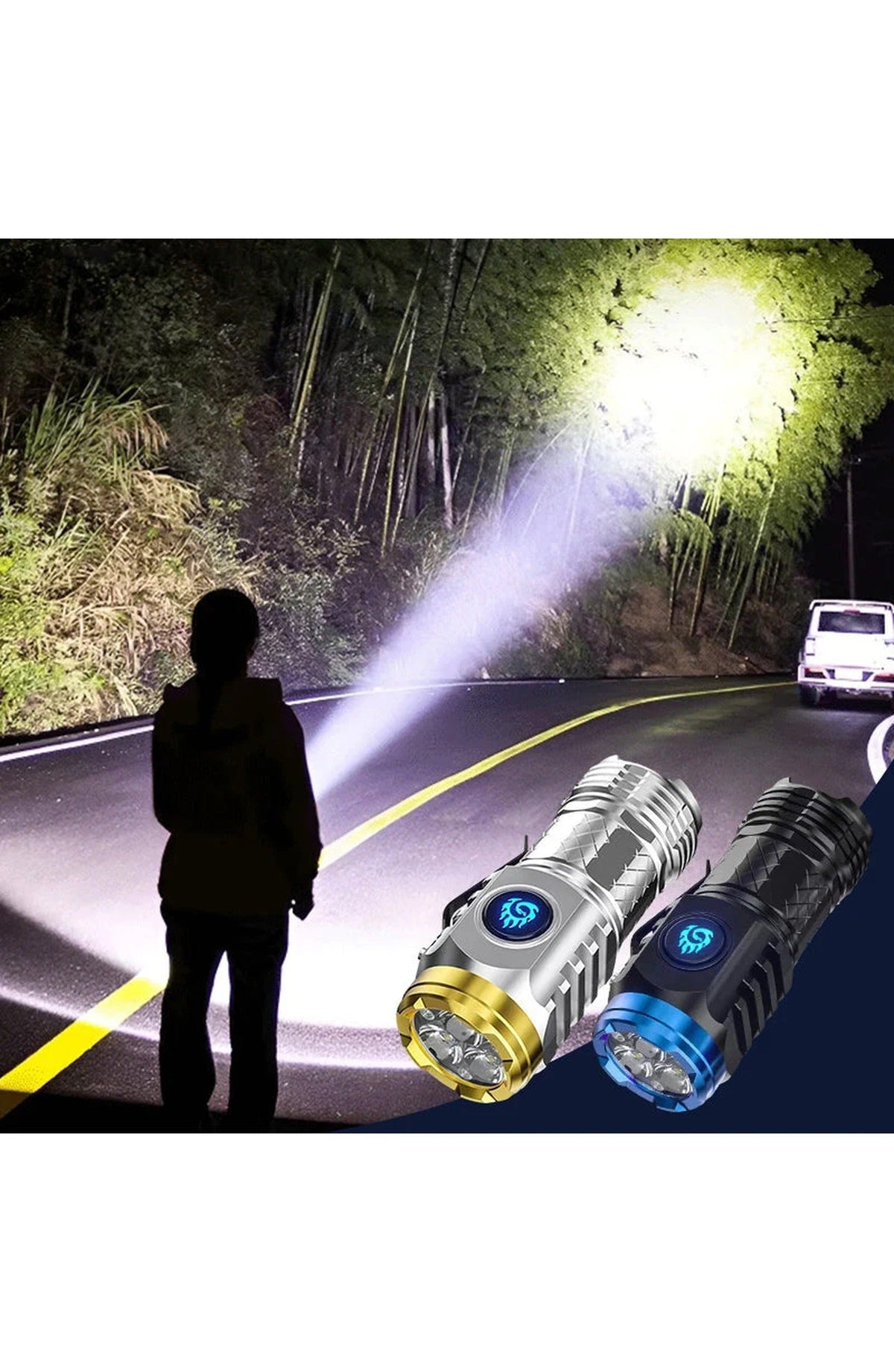 Mini LED Flashlight with 3 LED Cores and 5 Modes | Waterproof Torch with 18350 Battery and Type-C Charging | Black or Silver