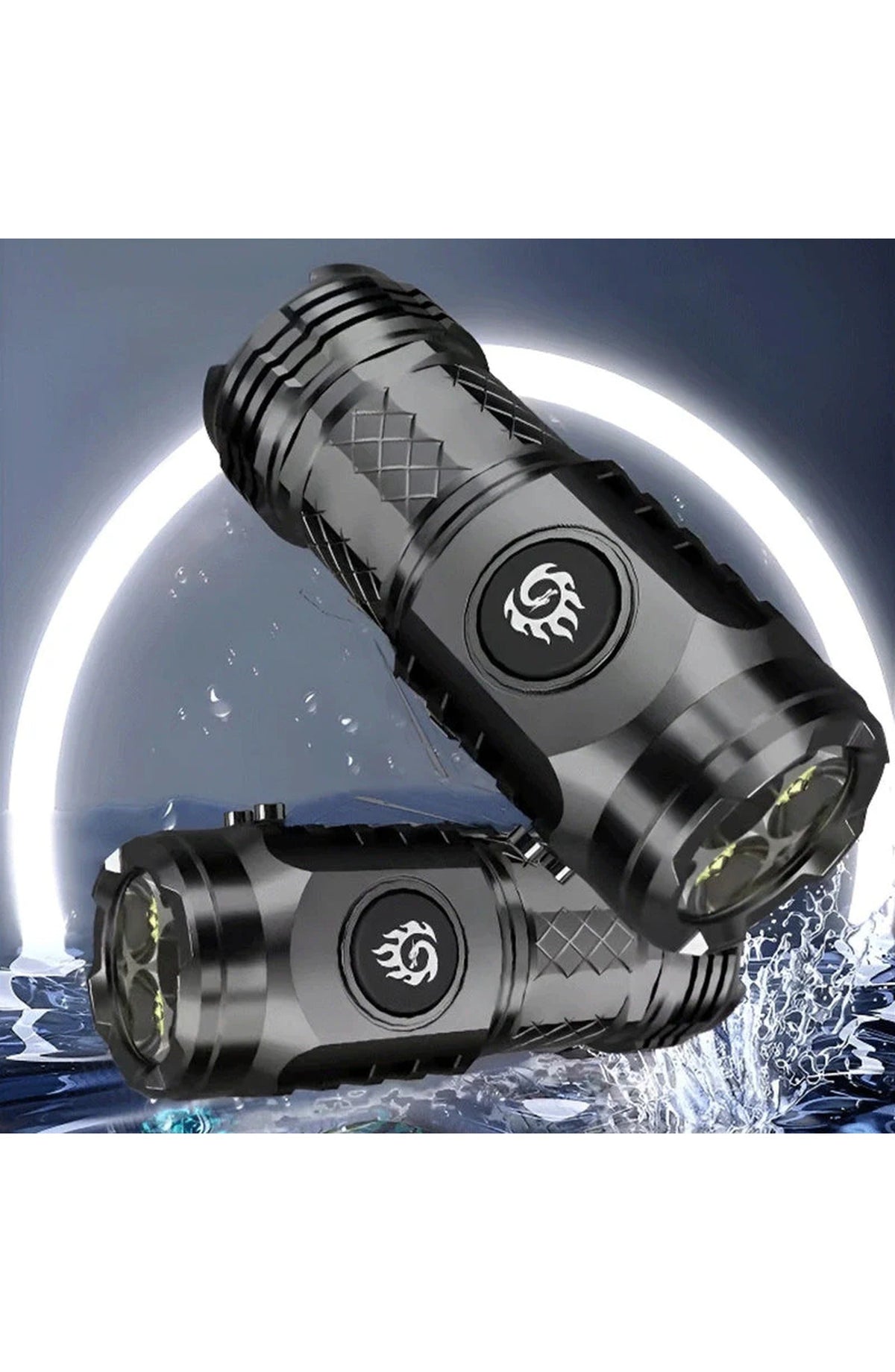 Mini LED Flashlight with 3 LED Cores and 5 Modes | Waterproof Torch with 18350 Battery and Type-C Charging | Black or Silver