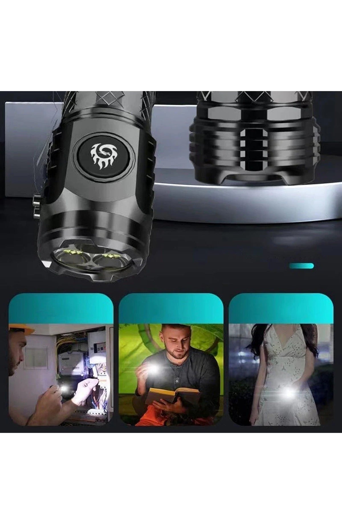 Mini LED Flashlight with 3 LED Cores and 5 Modes | Waterproof Torch with 18350 Battery and Type-C Charging | Black or Silver