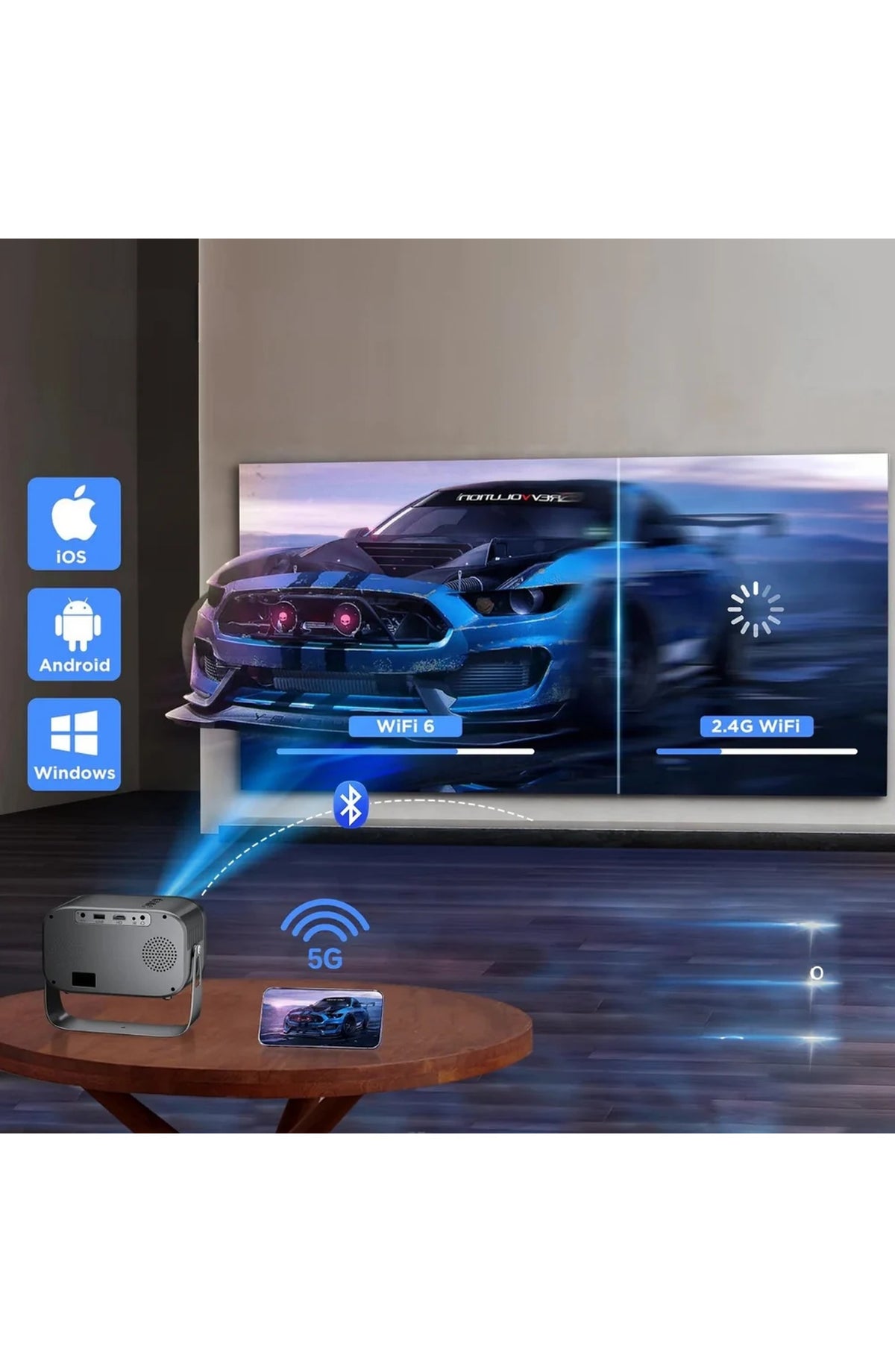 Mini Projector with WiFi and Bluetooth, 4K Input - view 2