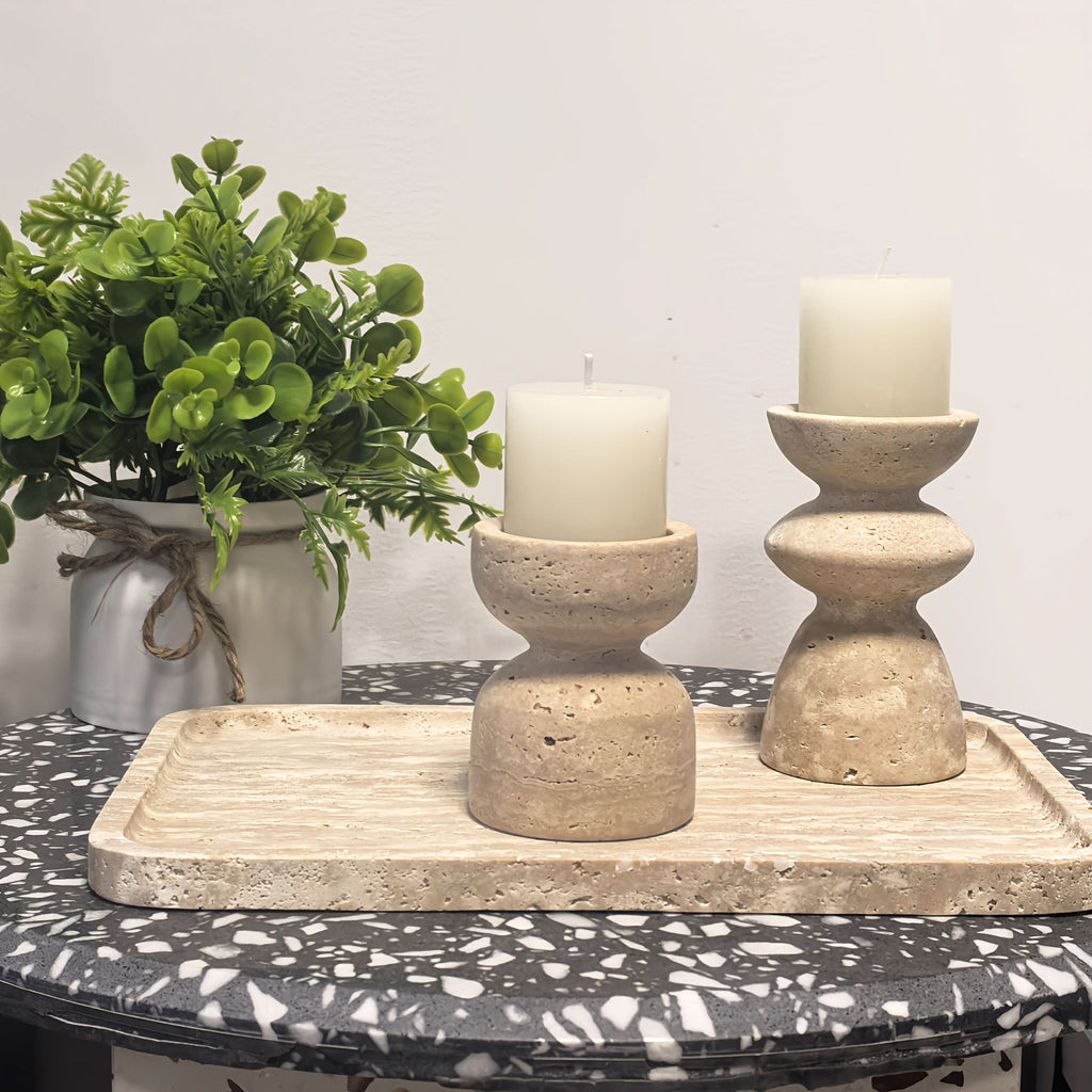 Natural Marble & Travertine Candle Holders | Small or Large