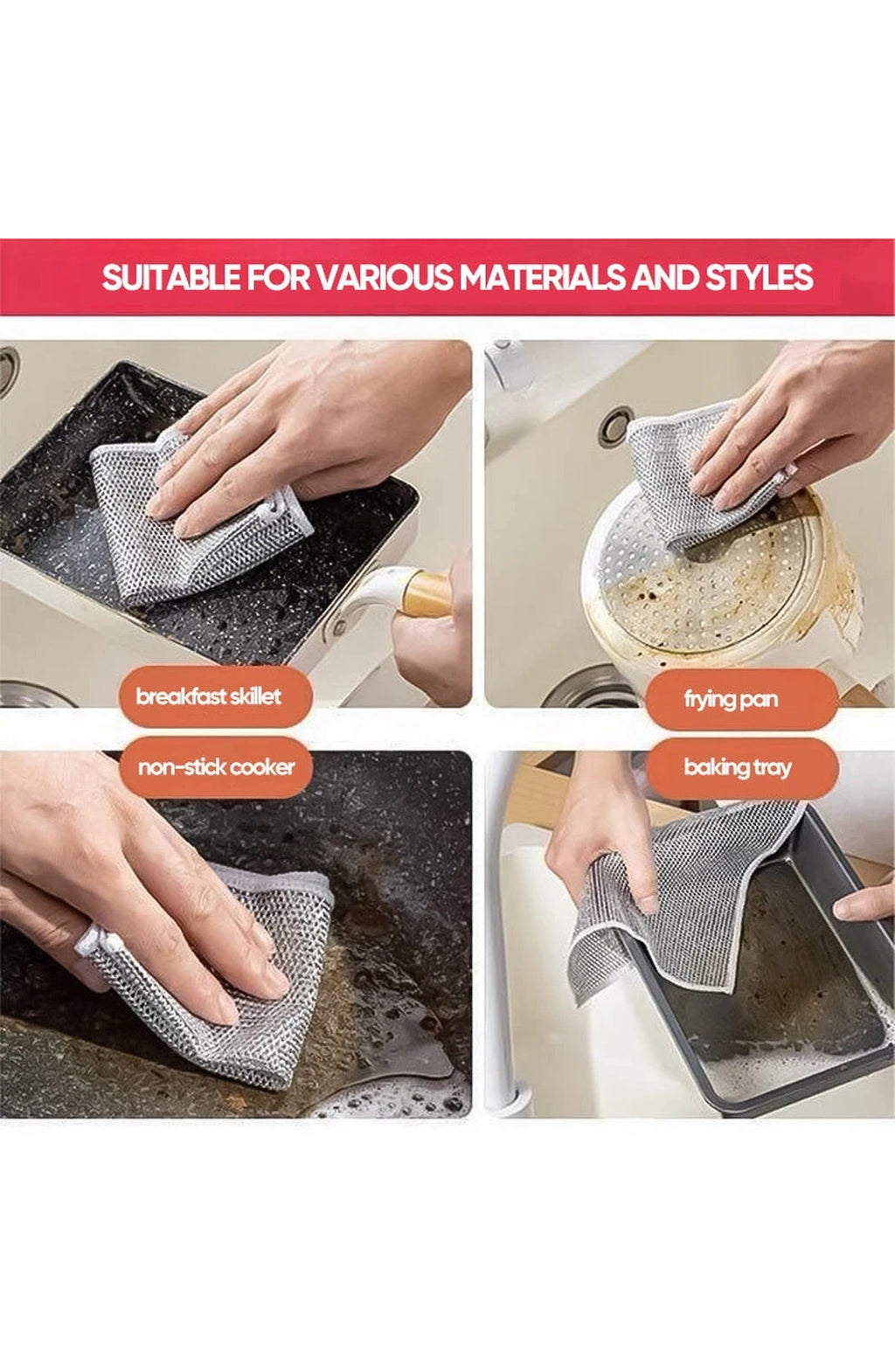 Non-Scratch Wire Dishcloth | Nylon Mesh Scrub Cloth That Rinses Clean and Dries Fast | For Dishes, Pots, Pans and Countertops