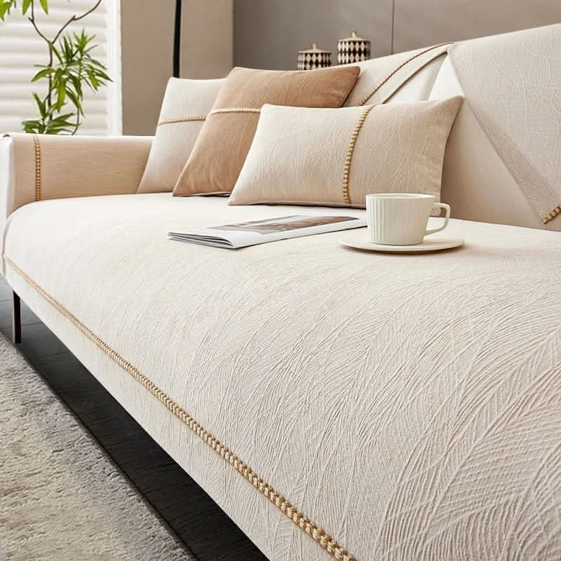 Non-Slip Sofa Cover, 100% Polyester Knit – Ivory