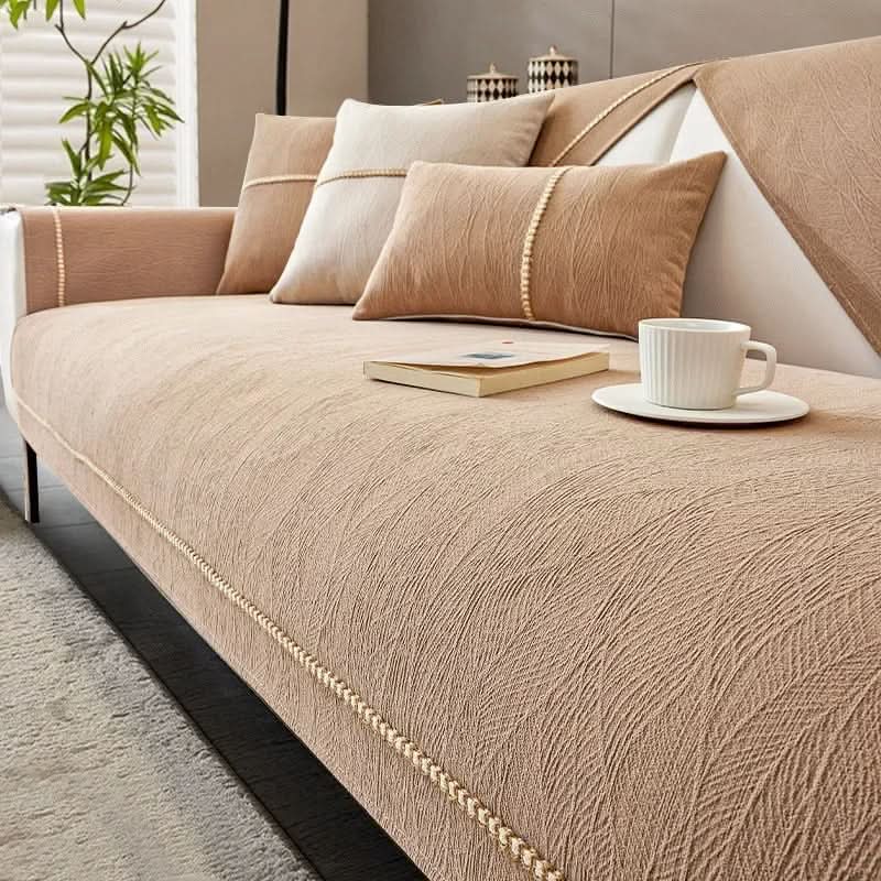 Non-Slip Sofa Cover, 100% Polyester Knit – Beige