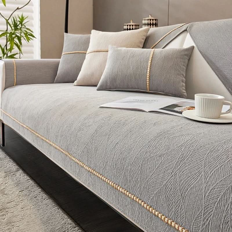 Non-Slip Sofa Cover, 100% Polyester Knit – Light Grey