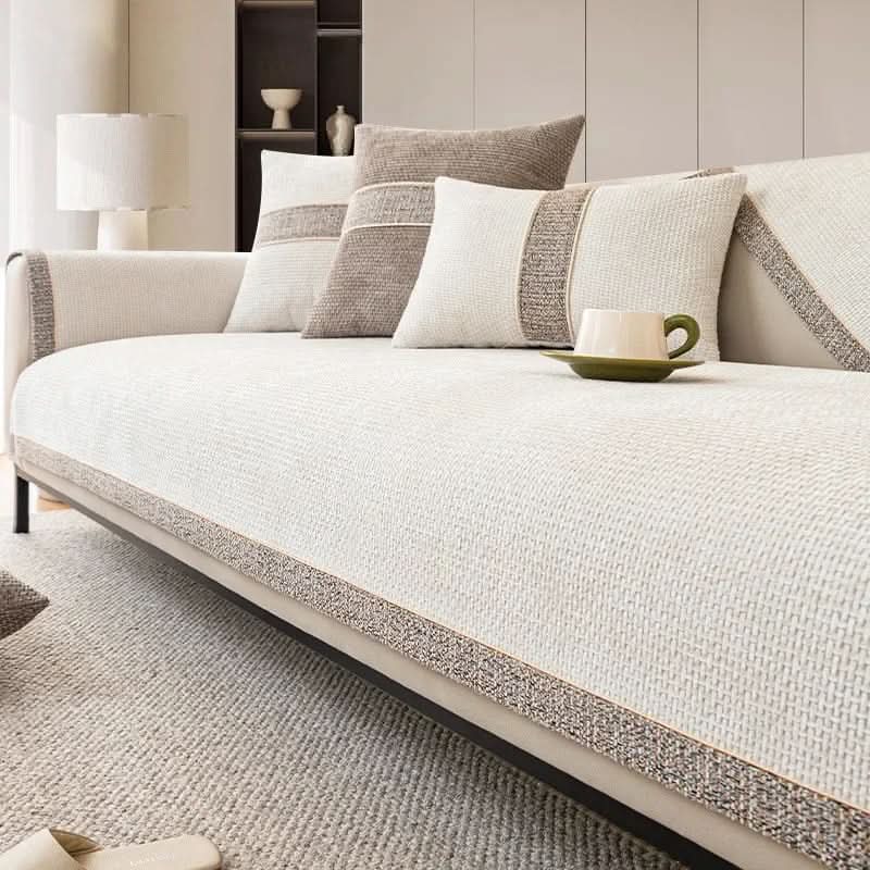 Non-Slip Sofa Cover, 100% Polyester Knit – White