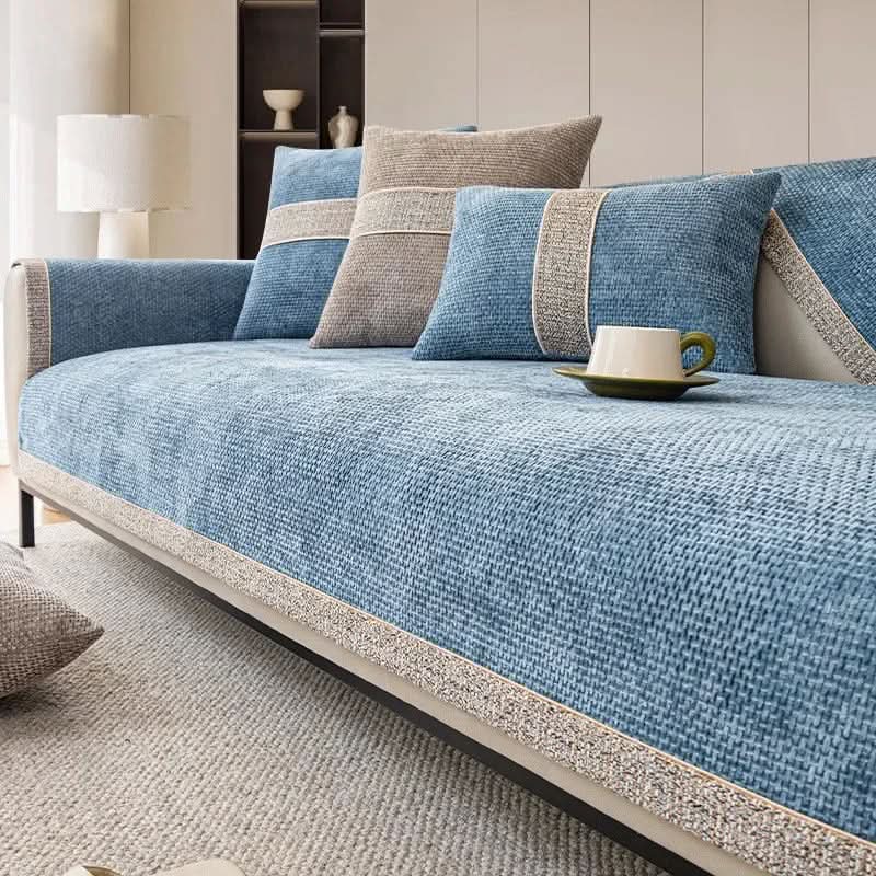 Non-Slip Sofa Cover, 100% Polyester Knit – Blue