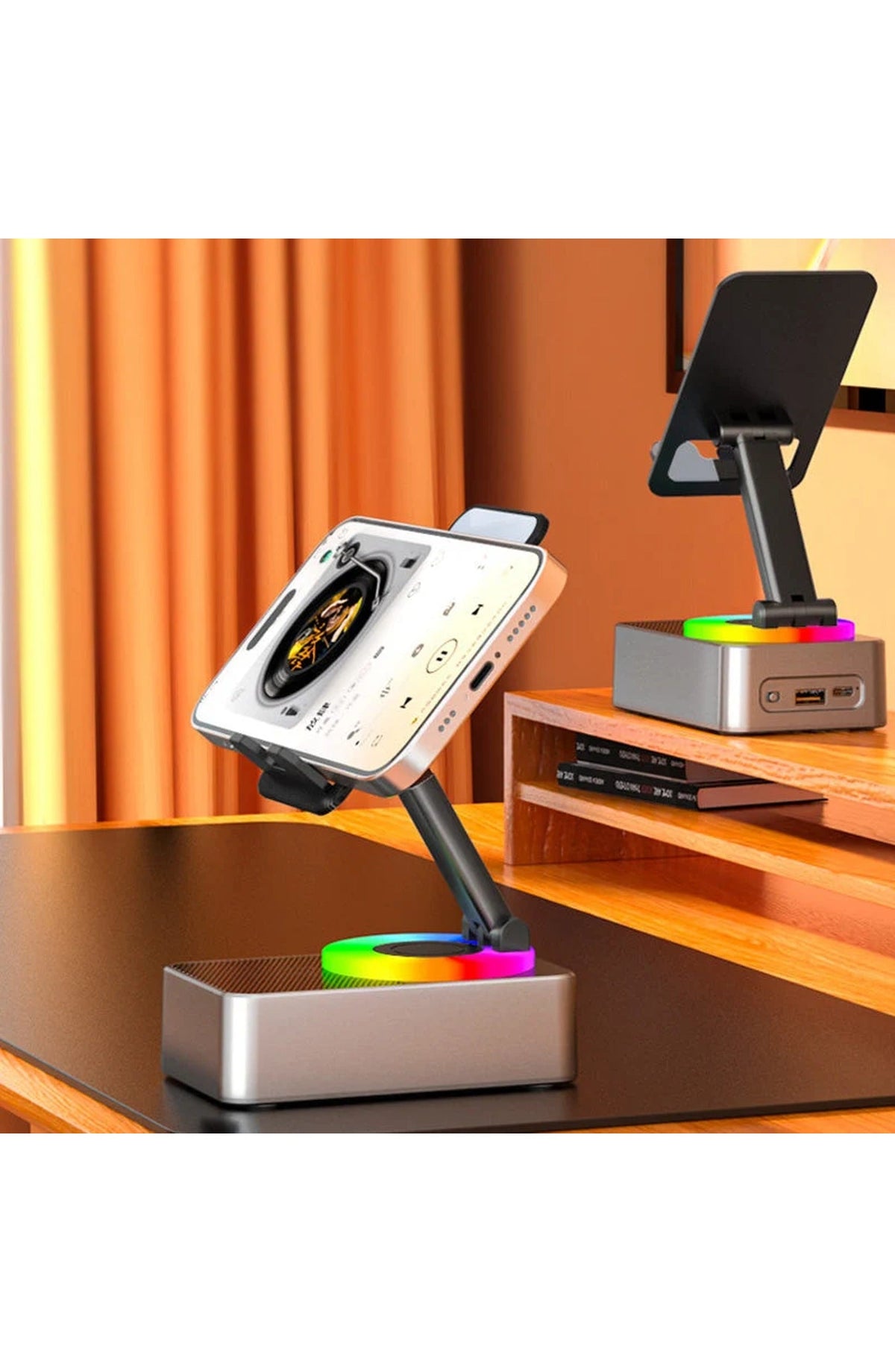 Phone Stand with Bluetooth 5.0 Speaker and Power Bank | 360 Degree Rotating Holder, 1200 mAh for About 5 Hours | Grey or Black