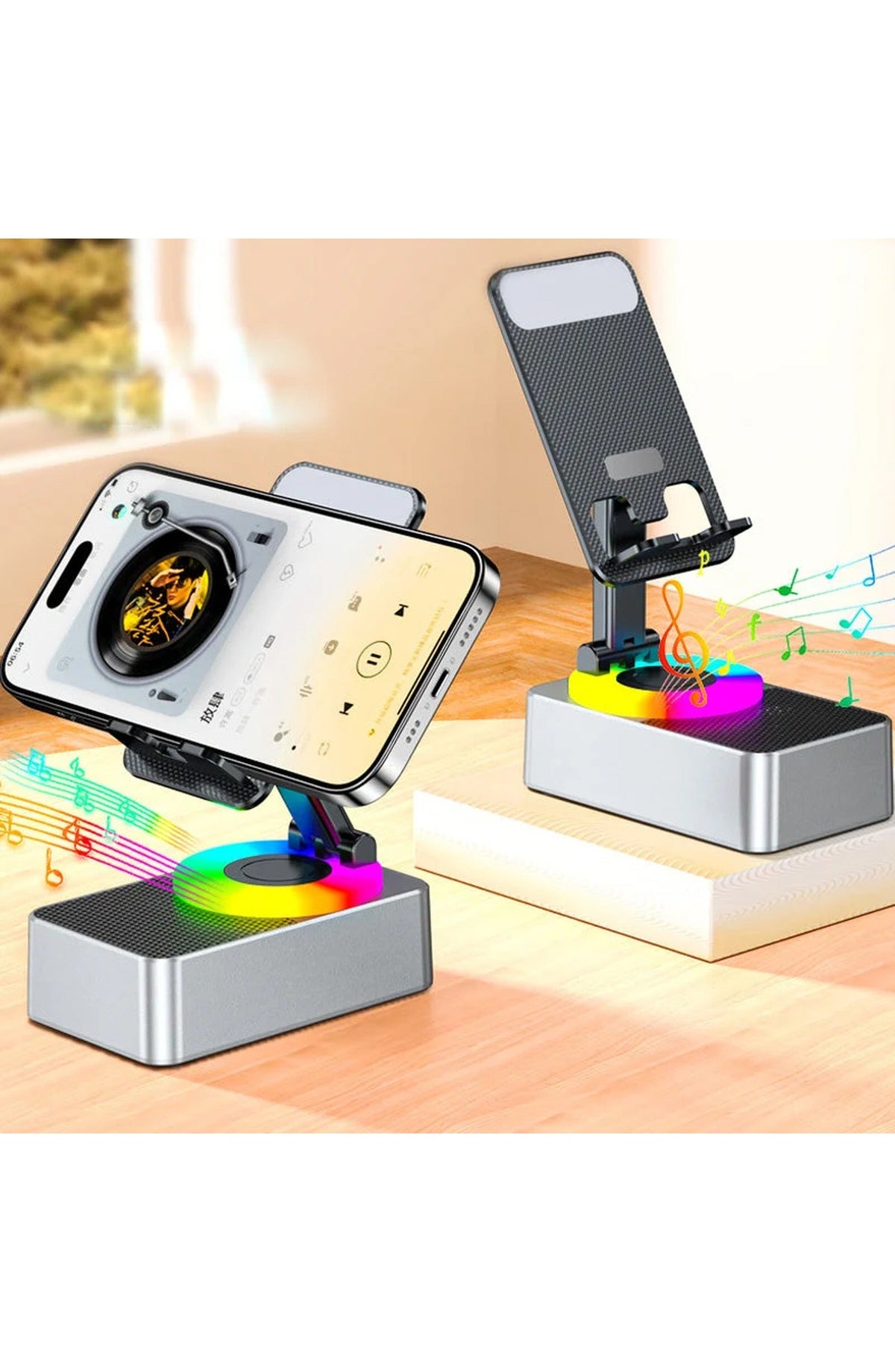 Phone Stand with Bluetooth 5.0 Speaker and Power Bank | 360 Degree Rotating Holder, 1200 mAh for About 5 Hours | Grey or Black