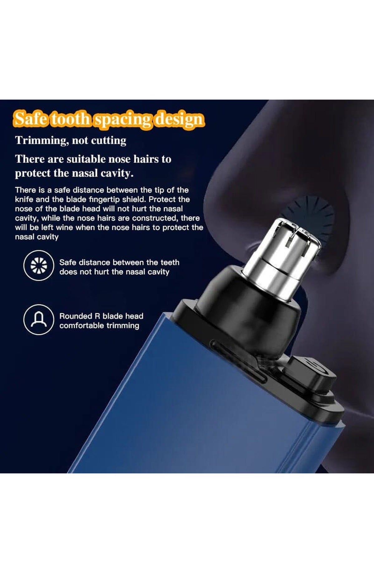 Portable Nose and Ear Hair Trimmer | Waterproof, One-Button Rotary Trimmer with Rounded Head and Protective Cap | Black or Blue