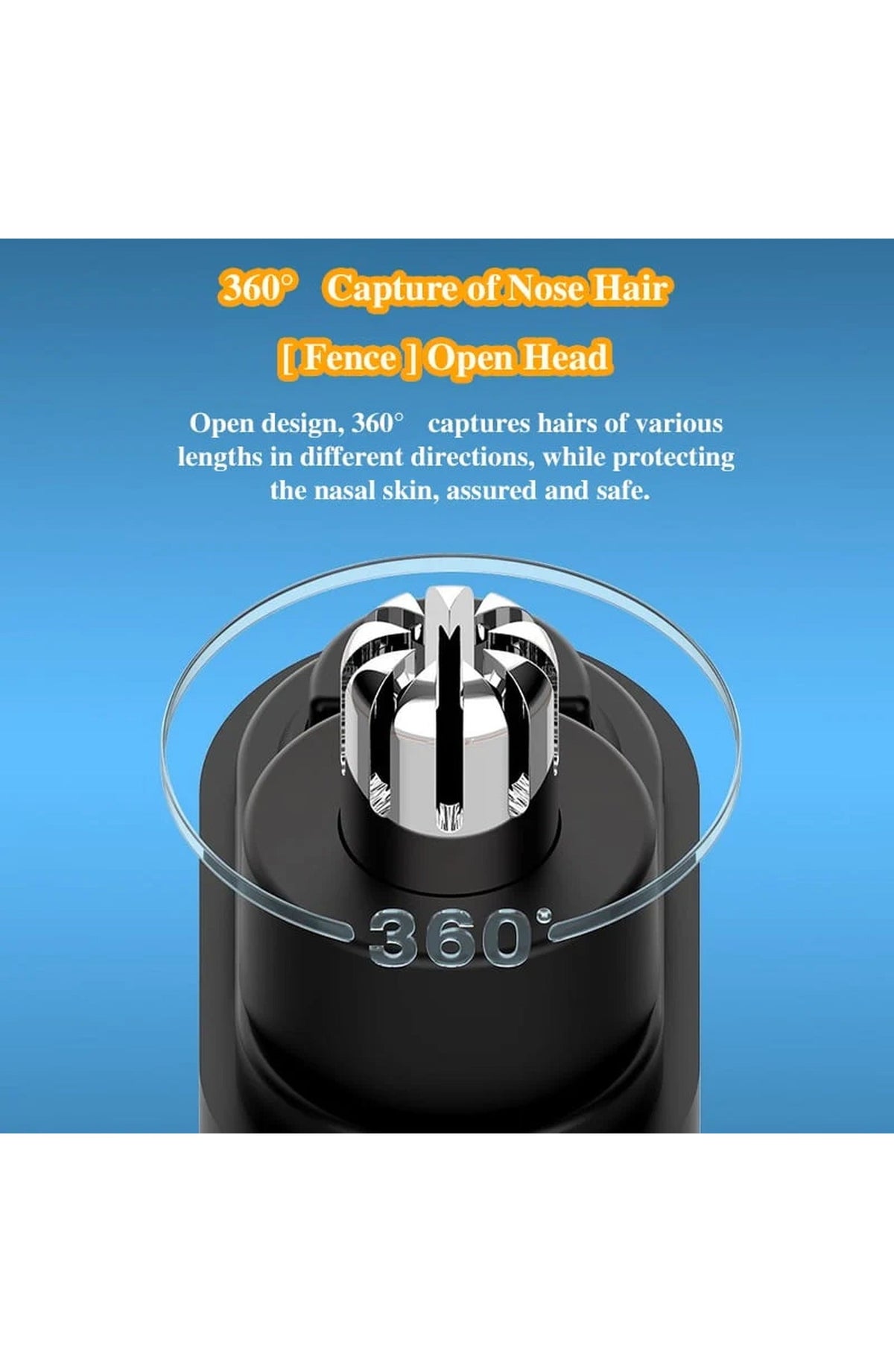 Portable Nose and Ear Hair Trimmer | Waterproof, One-Button Rotary Trimmer with Rounded Head and Protective Cap | Black or Blue