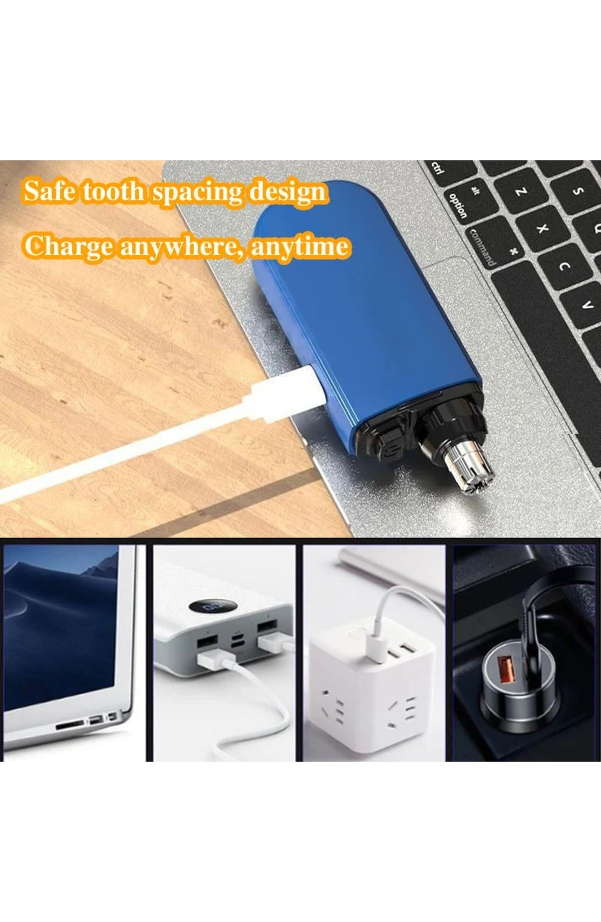 Portable Nose and Ear Hair Trimmer | Waterproof, One-Button Rotary Trimmer with Rounded Head and Protective Cap | Black or Blue