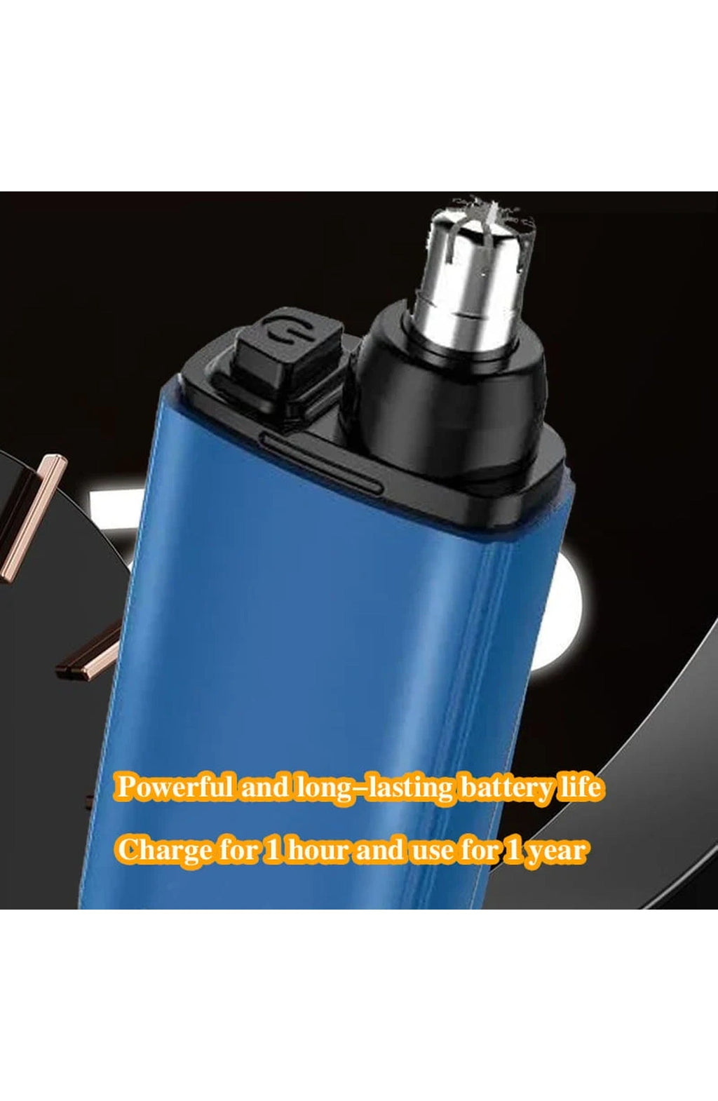 Portable Nose and Ear Hair Trimmer | Waterproof, One-Button Rotary Trimmer with Rounded Head and Protective Cap | Black or Blue