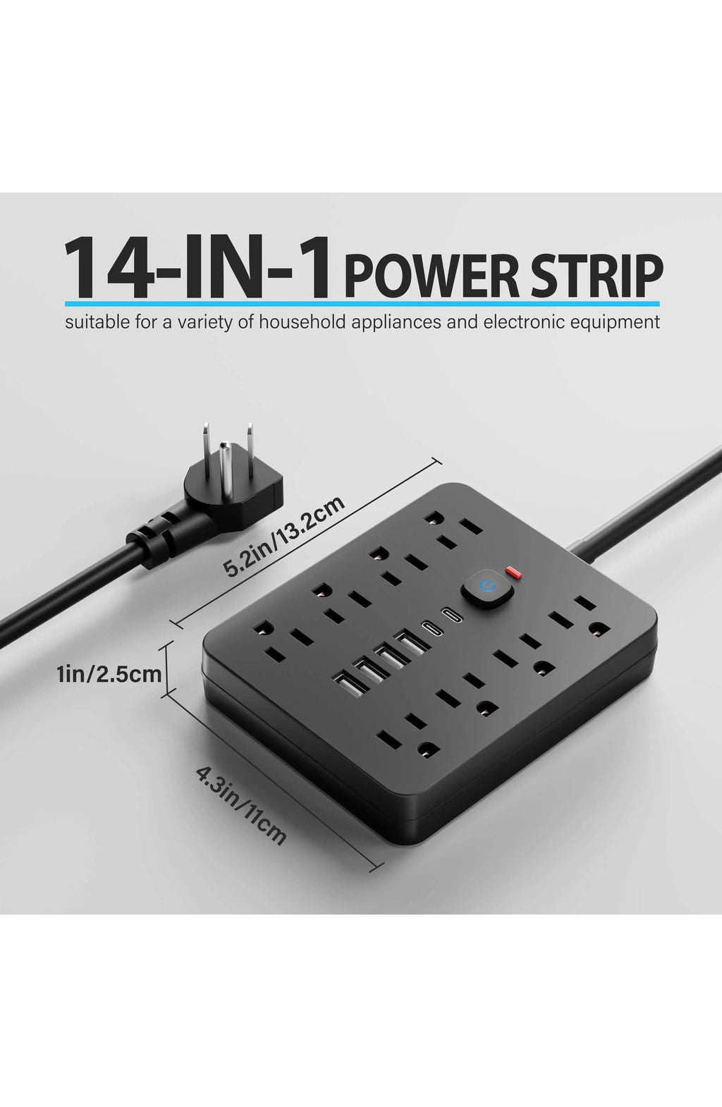Power Strip with Surge Protector and 8 AC Outlets - view 4