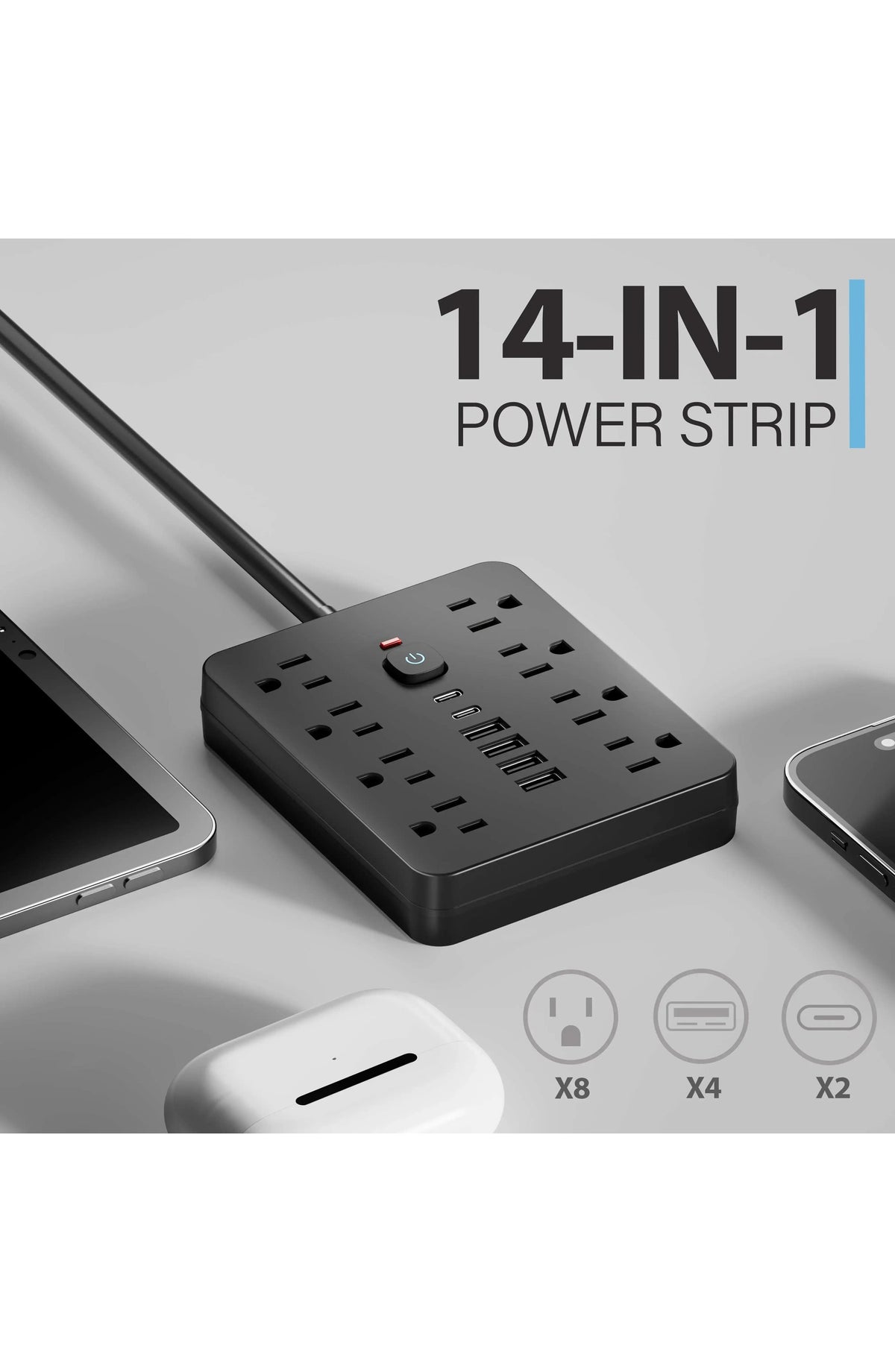 Power Strip with Surge Protector and 8 AC Outlets - view 5