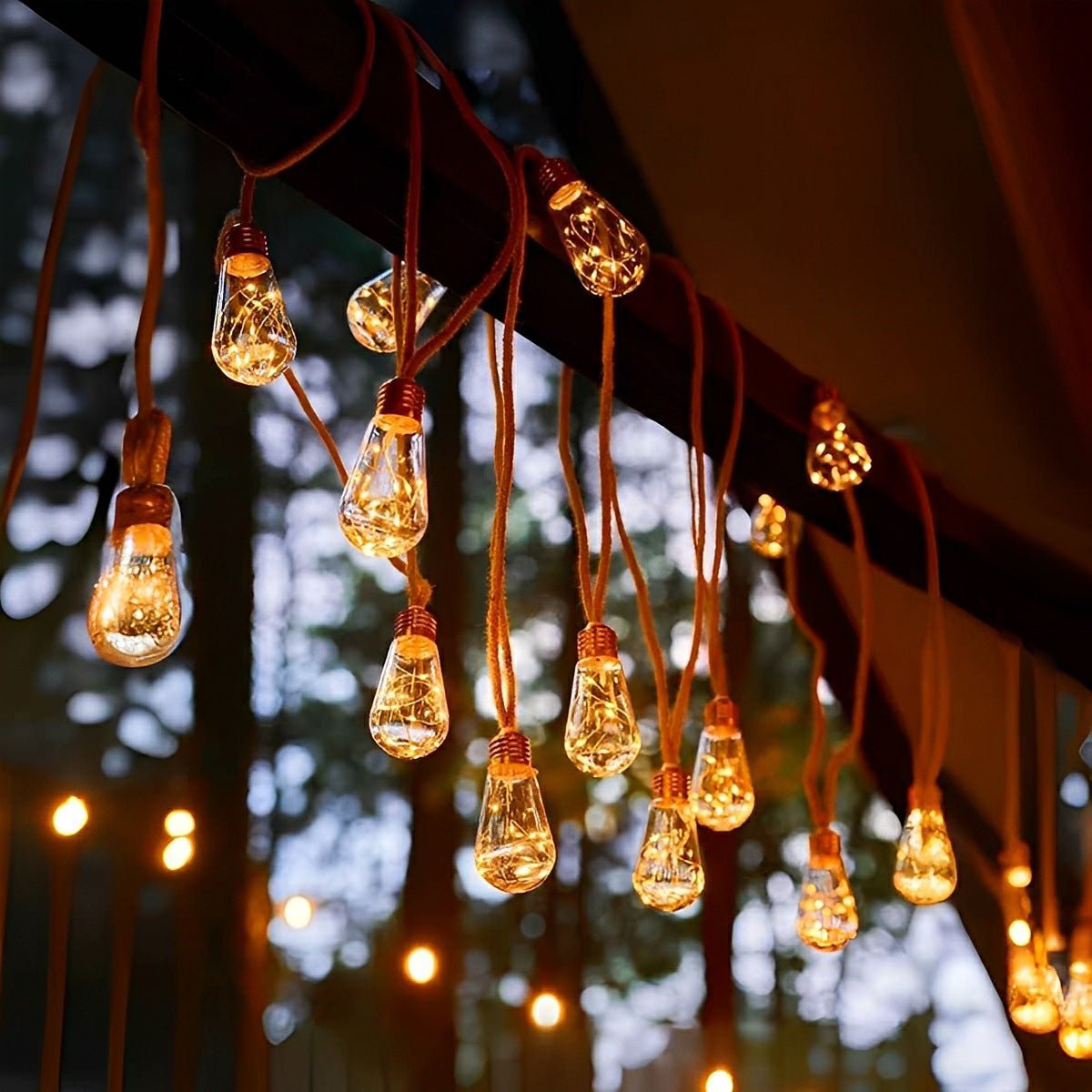 Solar Outdoor String Lights - Hemp Rope, Warm White LED