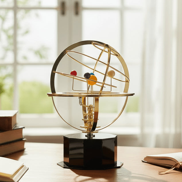 Brass Solar System Orrery - Hand-Rotated Desktop Model