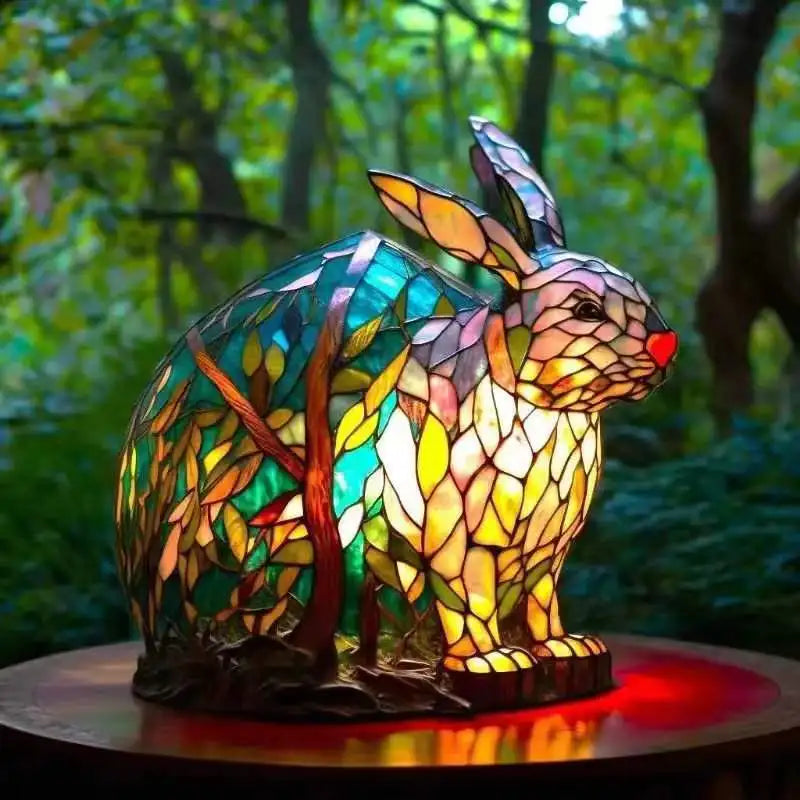 Stained Glass Style Animal Table Lamp - Resin LED Accent Light