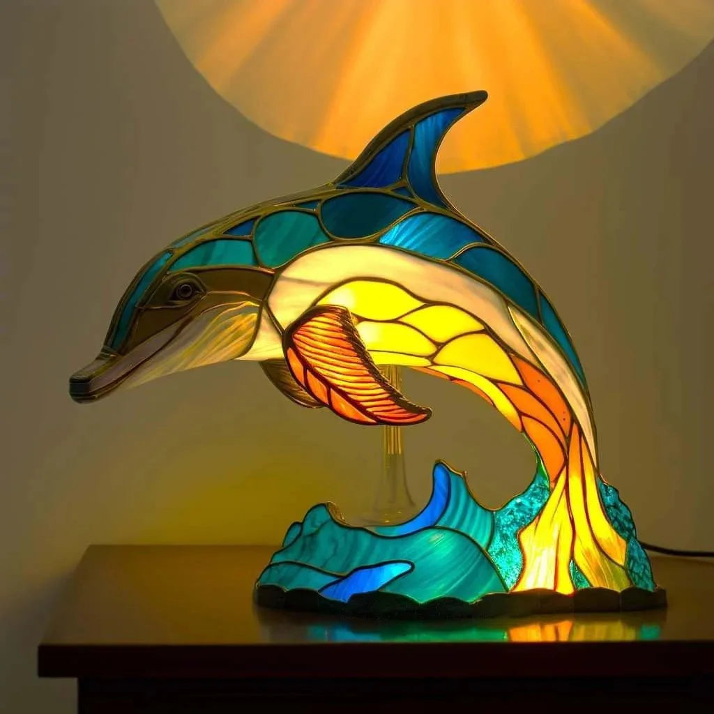 Stained Glass Style Animal Table Lamp - Resin LED Accent Light