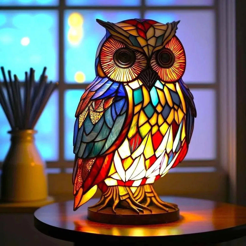 Stained Glass Style Animal Table Lamp - Resin LED Accent Light