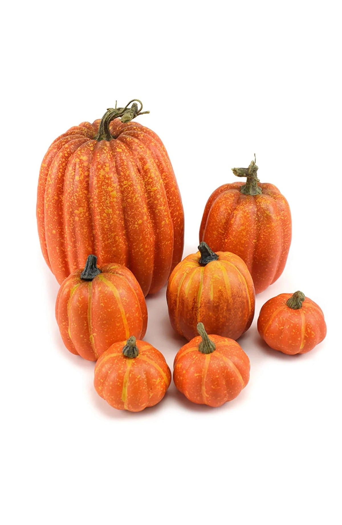 Realistic Fake Pumpkins, Set of 7 | Dense Foam with Plastic Stems and Smooth Paintable Finish | Decor for Fall and Halloween