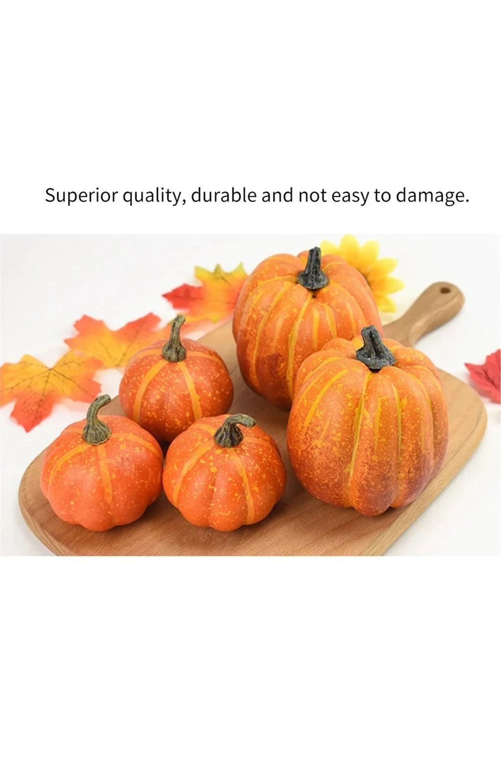 Realistic Fake Pumpkins, Set of 7 | Dense Foam with Plastic Stems and Smooth Paintable Finish | Decor for Fall and Halloween