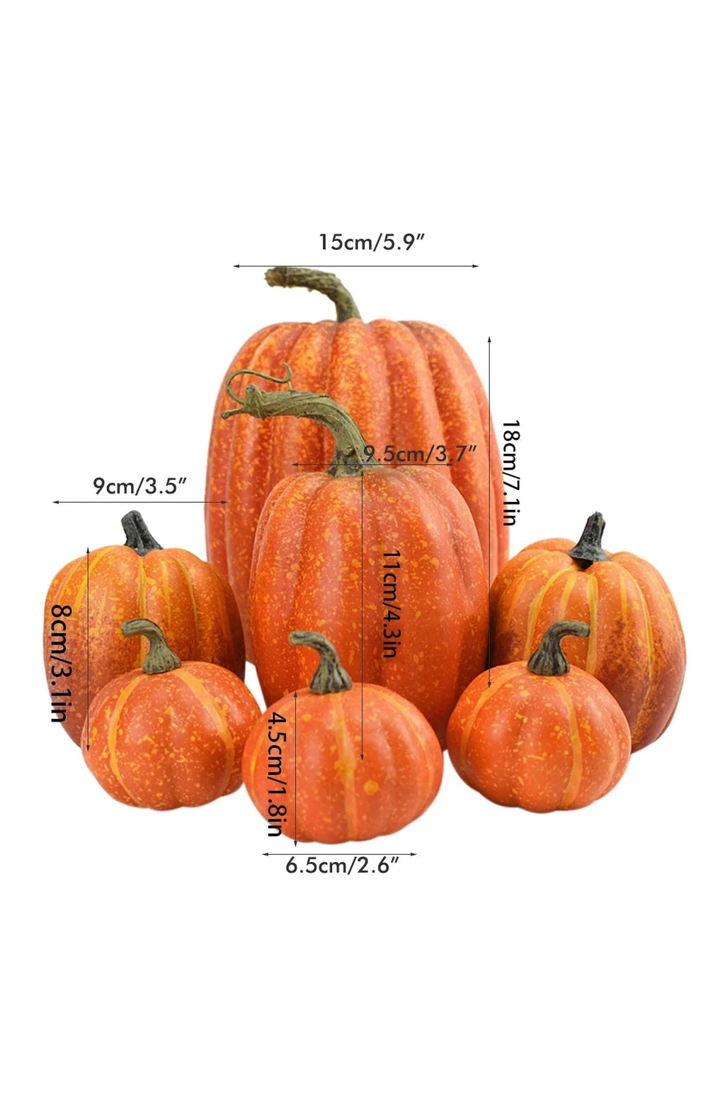 Realistic Fake Pumpkins, Set of 7 | Dense Foam with Plastic Stems and Smooth Paintable Finish | Decor for Fall and Halloween