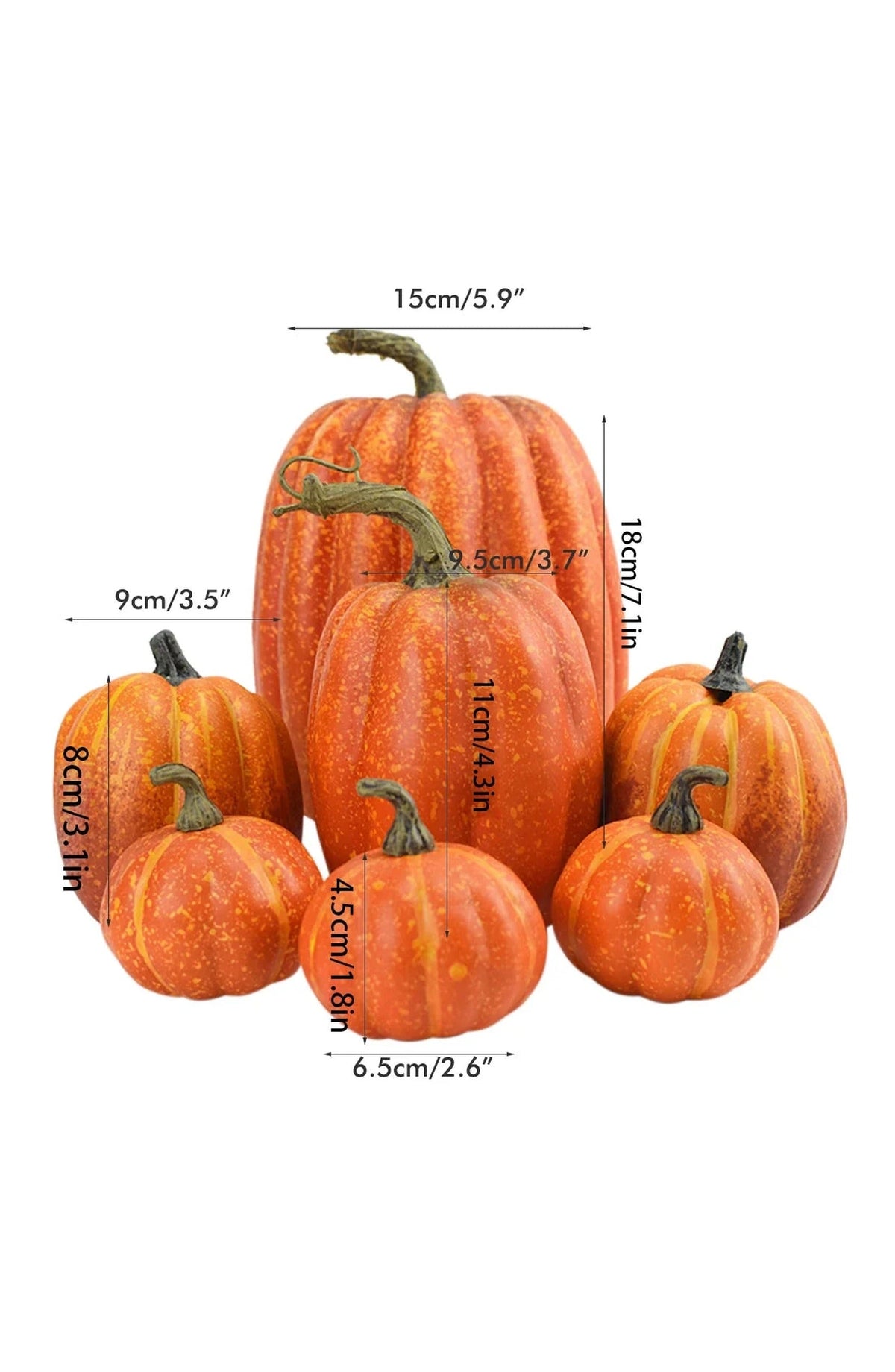 Realistic Fake Pumpkins, Set of 7 | Dense Foam with Plastic Stems and Smooth Paintable Finish | Decor for Fall and Halloween