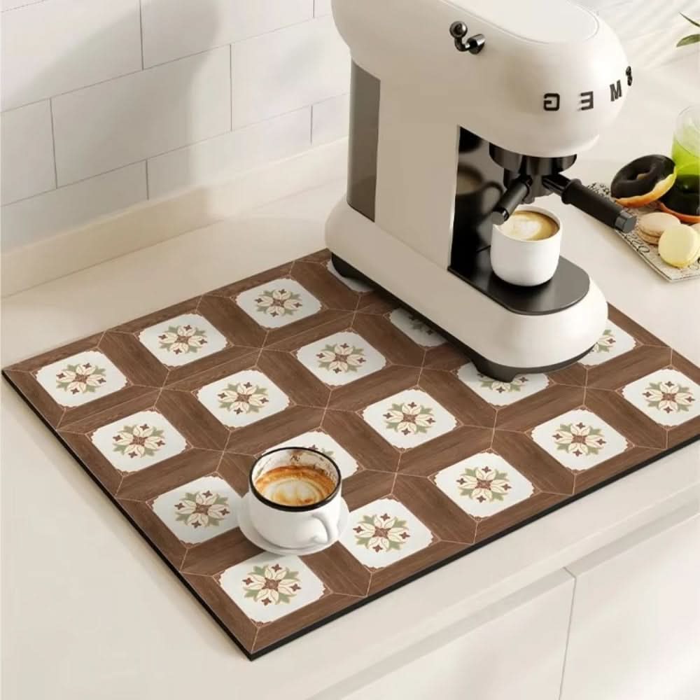 Retro Absorbent Coffee Bar Mat with Non-Slip Rubber Base