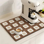 Retro Absorbent Coffee Bar Mat with Non-Slip Rubber Base