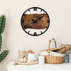 Round Carved Wooden Wall Clock | Silent Non-Ticking Movement