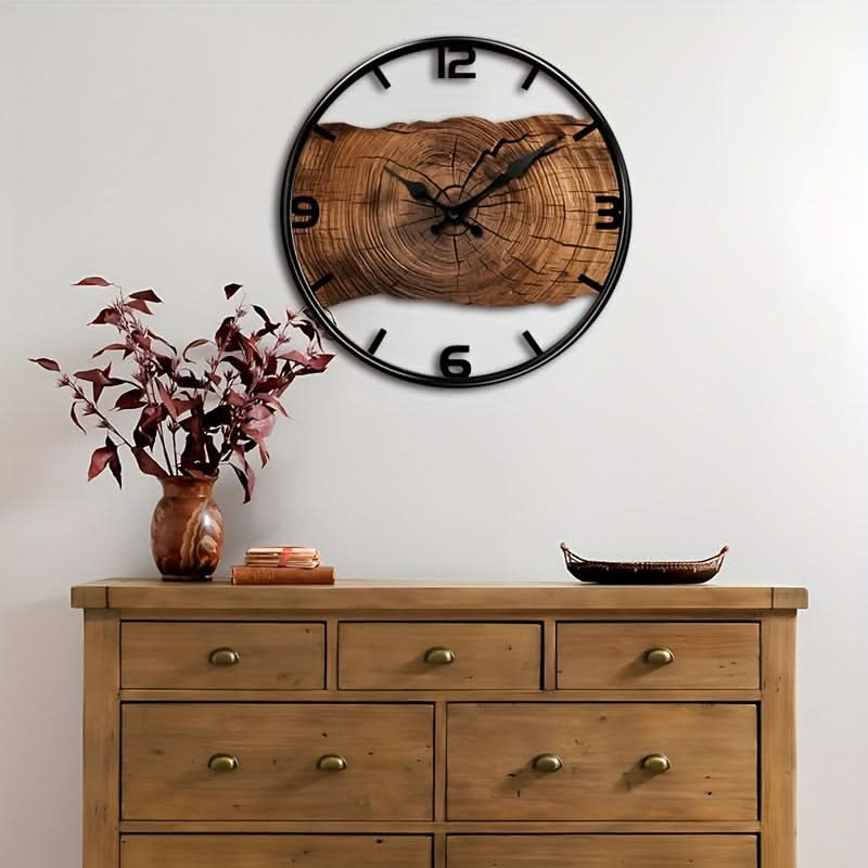 Round Carved Wooden Wall Clock | Silent Non-Ticking Movement