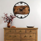 Round Carved Wooden Wall Clock | Silent Non-Ticking Movement