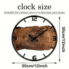 Round Carved Wooden Wall Clock | Silent Non-Ticking Movement