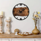 Round Carved Wooden Wall Clock | Silent Non-Ticking Movement