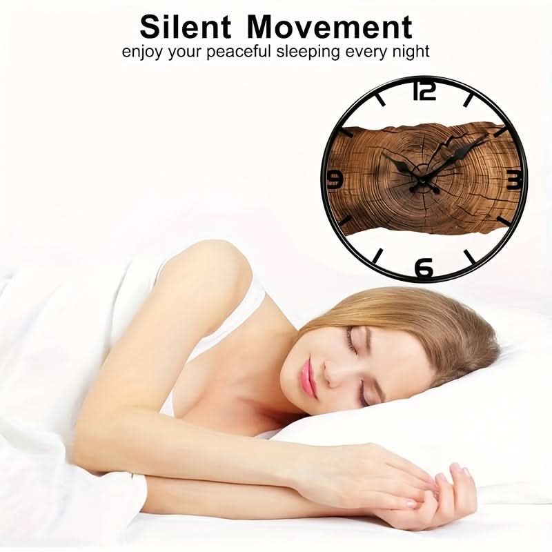Round Carved Wooden Wall Clock | Silent Non-Ticking Movement