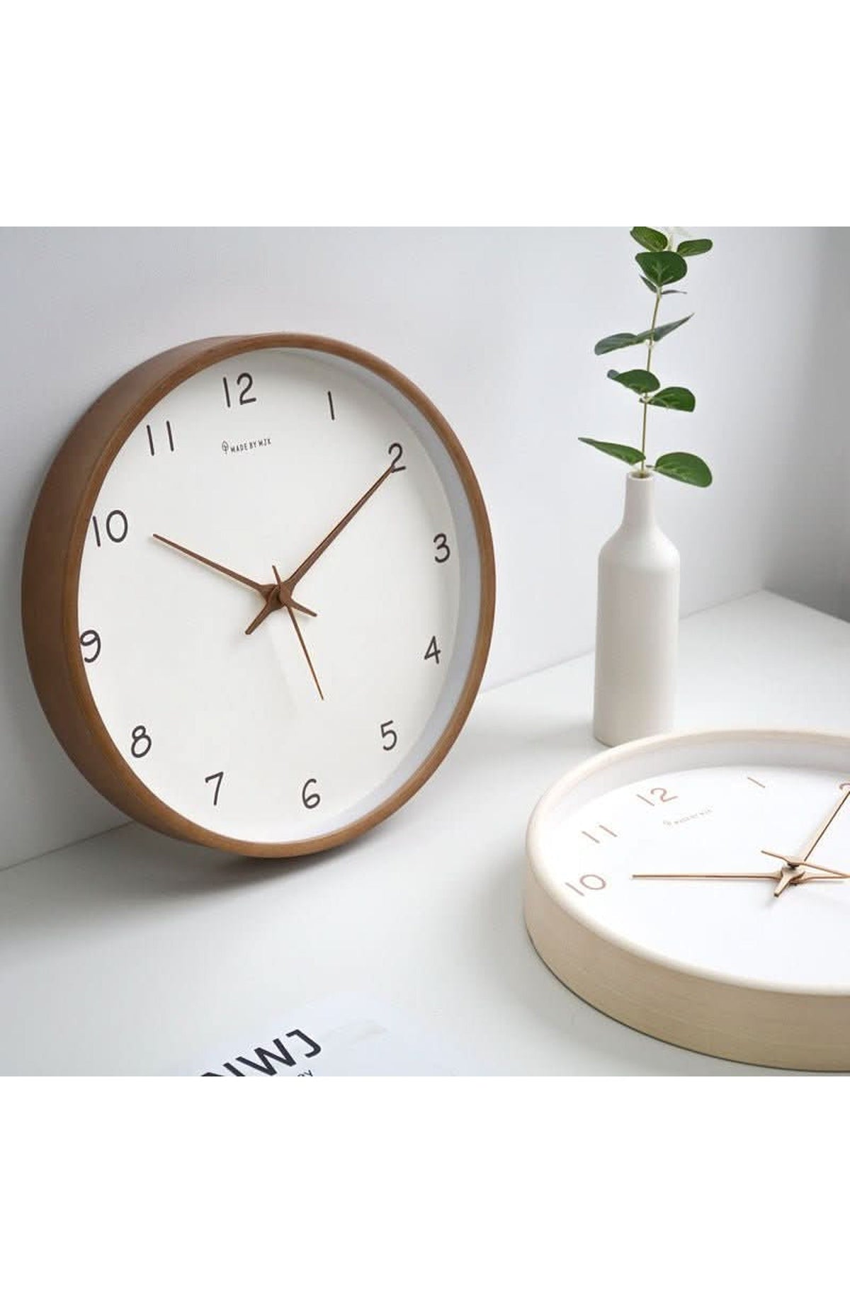 Silent Solid Wood Analog Wall Clock | Quiet Non-Ticking Movement, Battery Operated | For Bedroom or Office | Cream or Brown