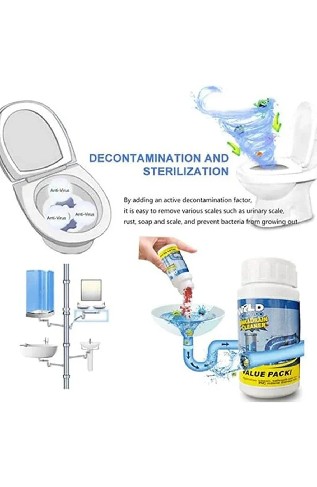 Sink and Drain Cleaner Powder | Foaming Formula Dissolves Grease, Hair, Paper and Soap Build-Up in Kitchen and Bathroom Drains