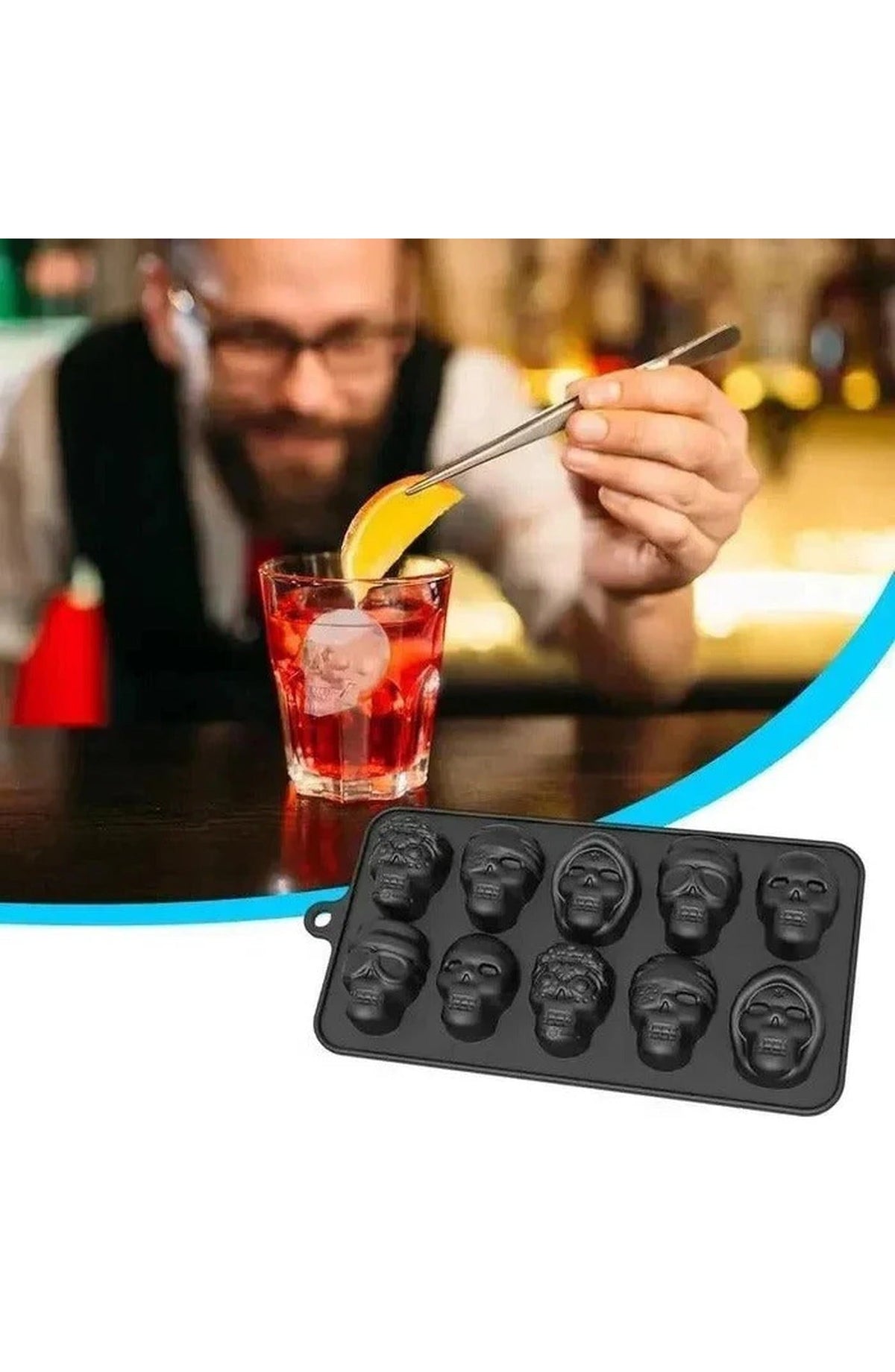 Skull Ice Cube Tray with 10 Molds | 8.7 x 4.3 In Flexible Tray with Clean Release | Dishwasher Safe for Ice, Chocolate or Jelly