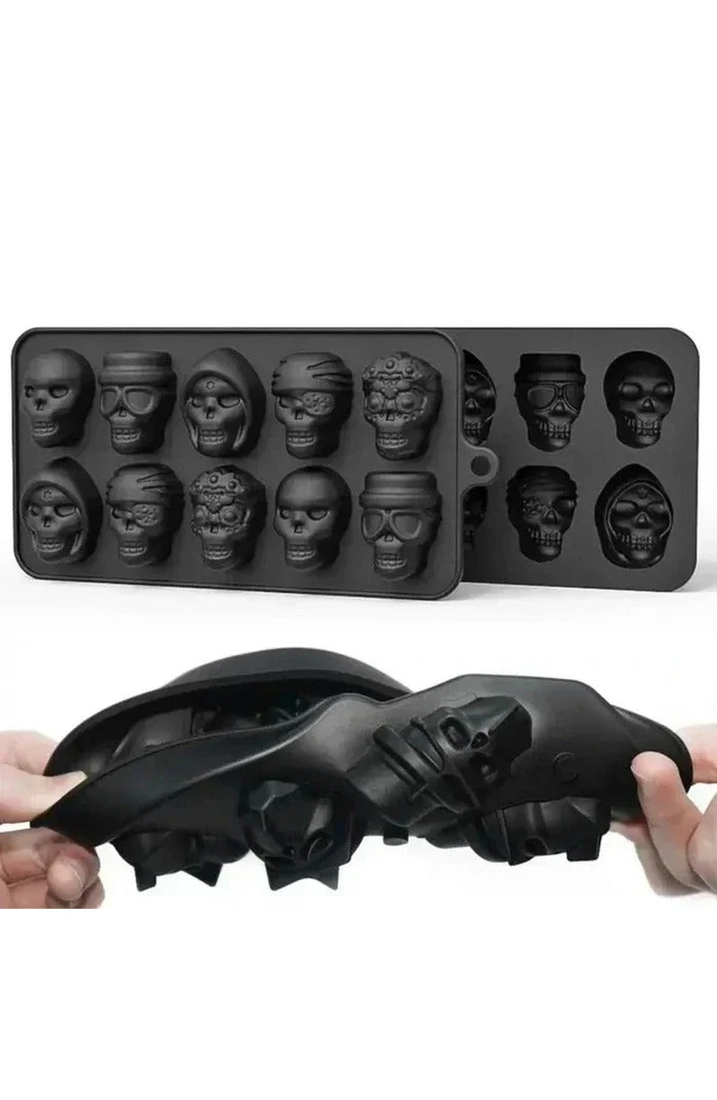 Skull Ice Cube Tray with 10 Molds | 8.7 x 4.3 In Flexible Tray with Clean Release | Dishwasher Safe for Ice, Chocolate or Jelly