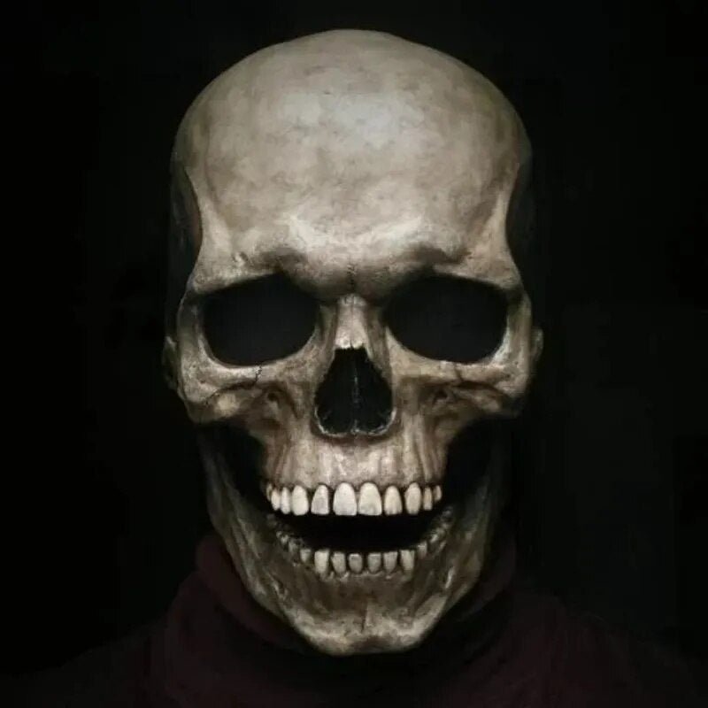 Skull Mask with Movable Jaw, Full Head Halloween Mask – Black or White