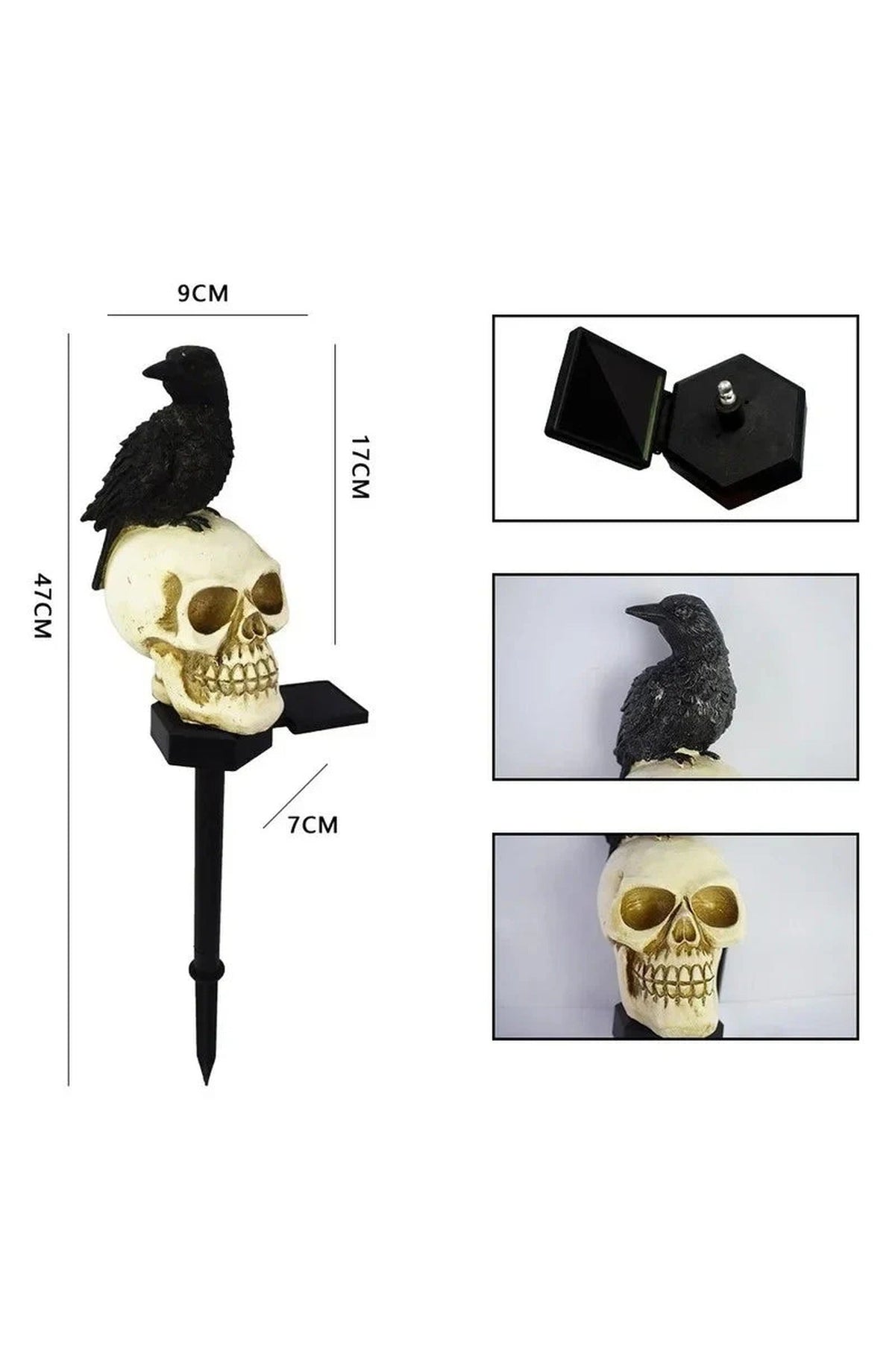 Solar Halloween Skull Stake Light | LED with Dusk-to-Dawn Sensor and 6 to 8 Hour Runtime | Waterproof, Looking Ahead or Left