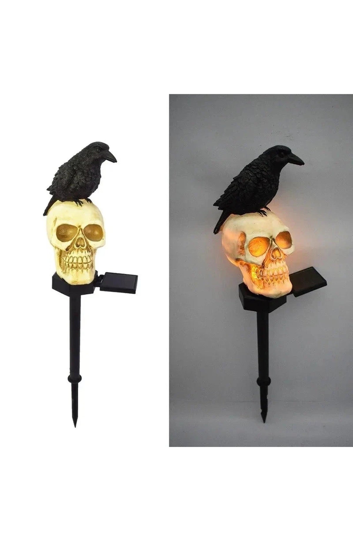 Solar Halloween Skull Stake Light | LED with Dusk-to-Dawn Sensor and 6 to 8 Hour Runtime | Waterproof, Looking Ahead or Left