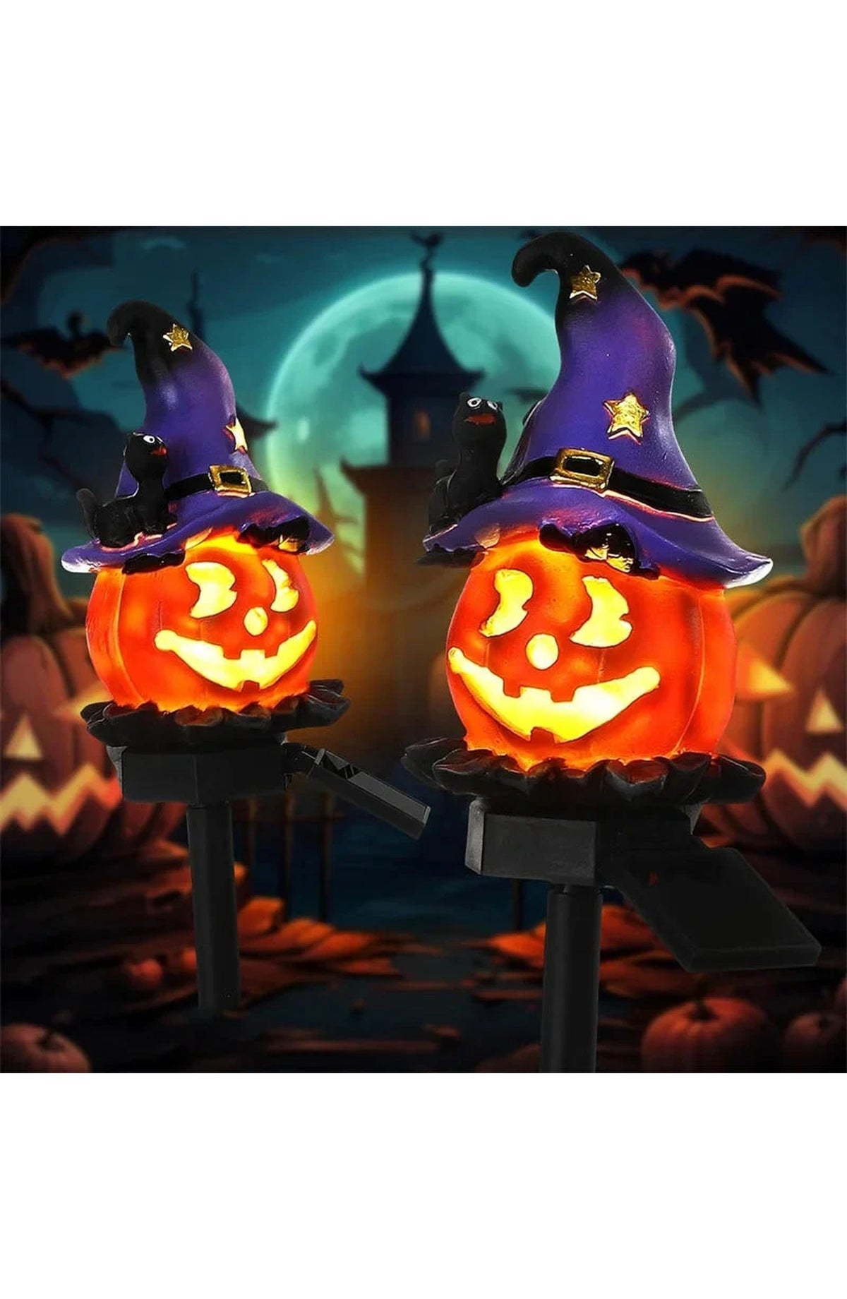 Solar Halloween Yard Light, Pumpkin or Ghost | 16.5 In Stake with Dusk-to-Dawn Sensor and 6 to 8 Hours of Glow | IP44 Waterproof