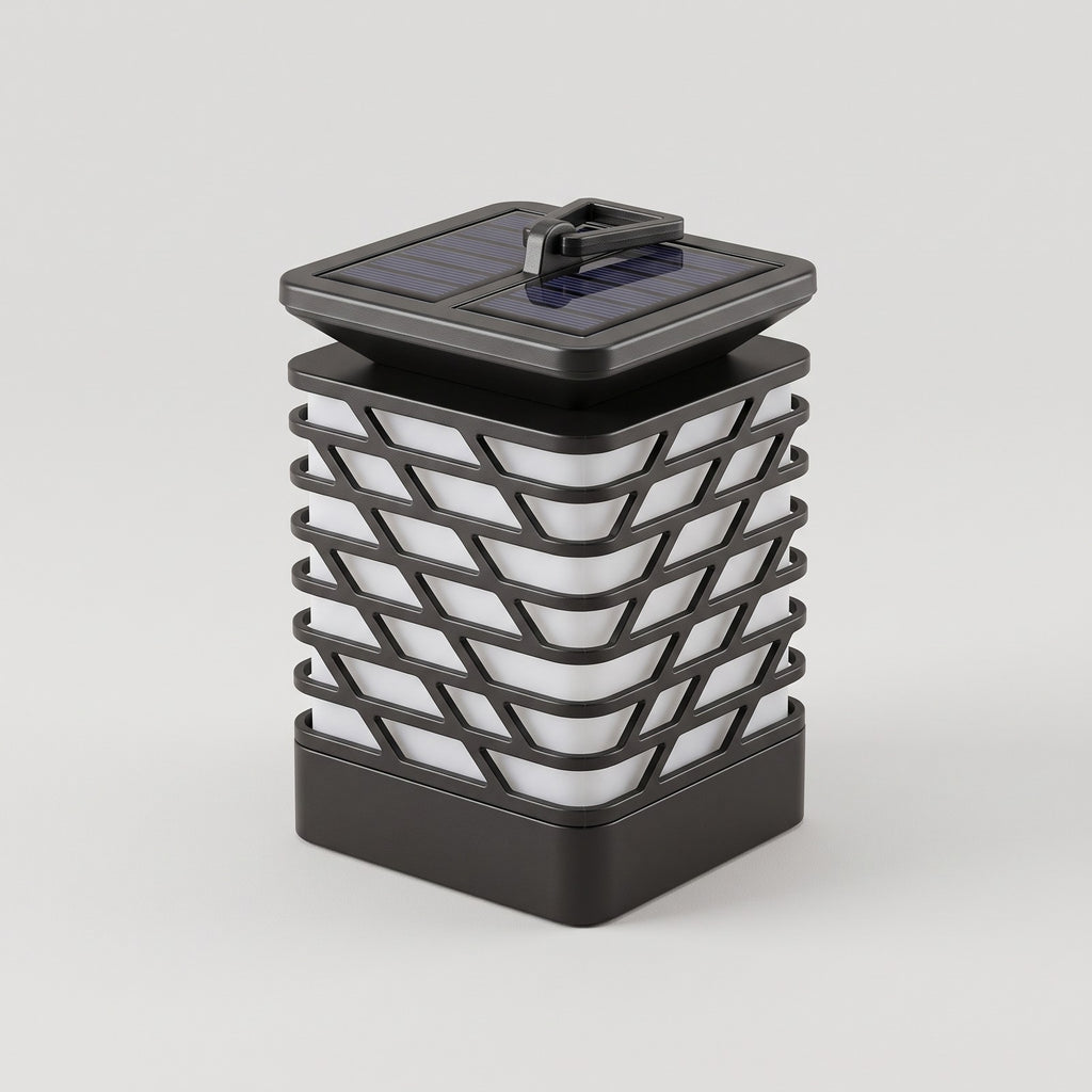 Solar LED Garden Lantern - Flame Effect, Grooved Design