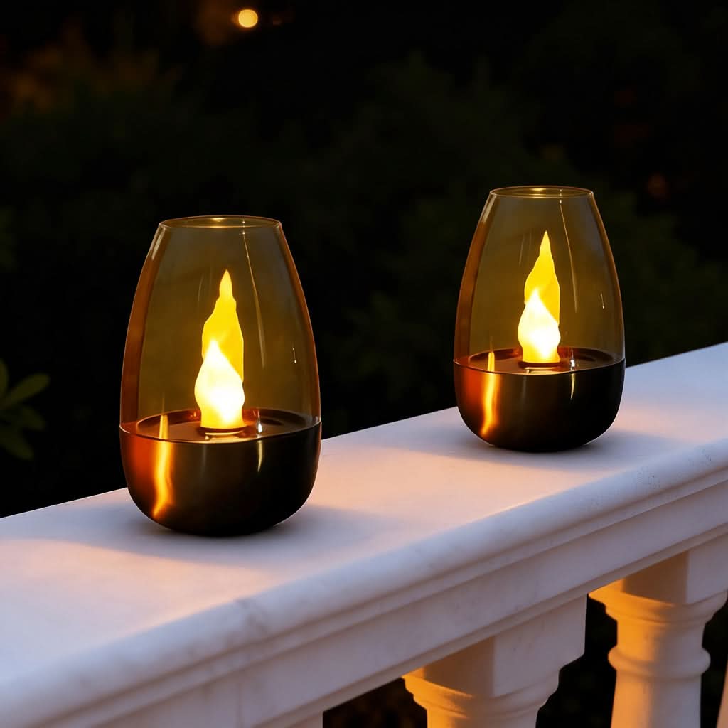 Solar LED Stainless Steel Candle | Simulated Flame, IP44 Rated